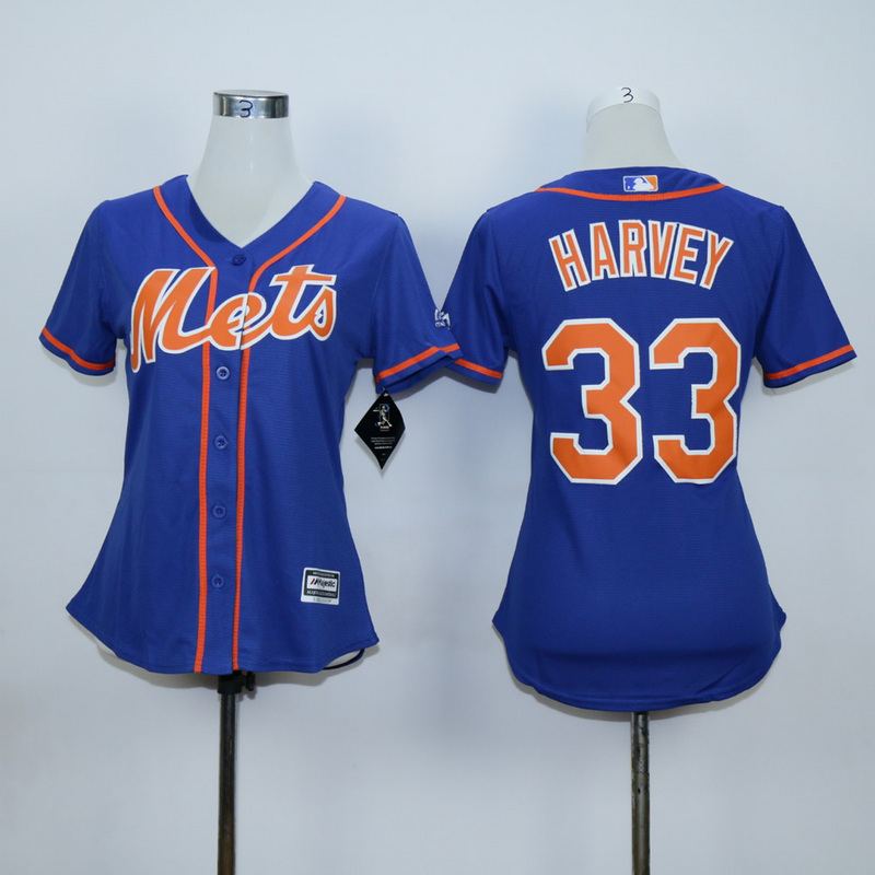 Women New York Mets #33 Harvey Blue Orange MLB Jerseys->women mlb jersey->Women Jersey